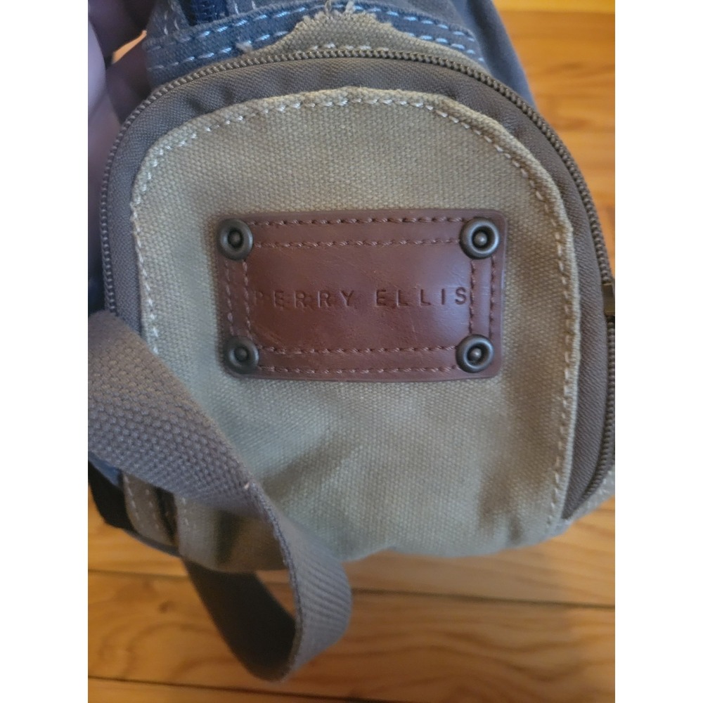 Vintage Perry Ellis Two Tone Canvas Multi Pocket Laptop Backpack *READ* - Picture 2 of 16